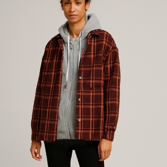 Fashion Nova Tops - Fashion Nova Outdoor Plaid All In One Shirt Hoodie Top XL